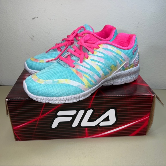 Brand New With Box Fila Fantom 5 Girl/women Running Sneakers Teal Pink Size 5 - Picture 4 of 7